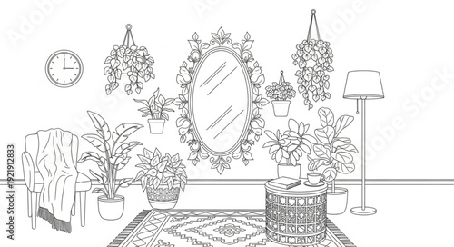 Vintage ornate mirror and decorative elements in a room.