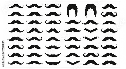 Collection of various mustache styles and shapes.