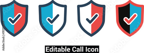 Editable call icon shield logos with checkmarks