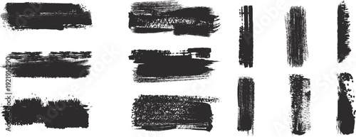A collection of black brush strokes on a transparent background for artistic design
