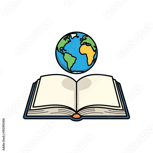 An open book with a globe on top, symbolizing education and global knowledge.