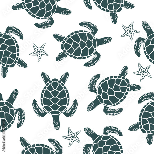 seamless pattern with sea turtles on white background