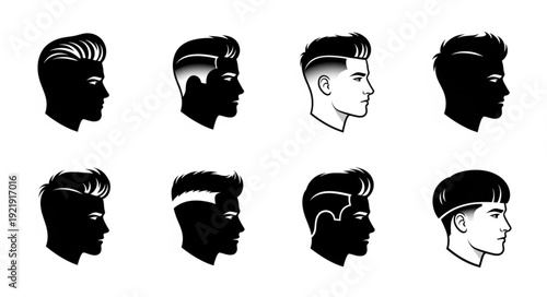 Collection of Diverse Male Hairstyles and Silhouettes.