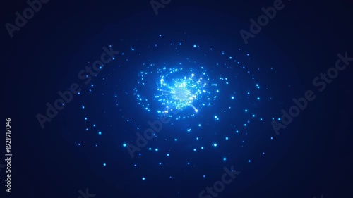 Abstract depiction of a galaxy or star cluster in deep blue space