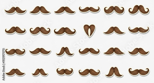 Collection of brown mustache icons on a white background.
