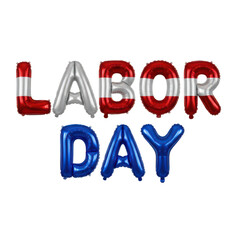 A colorful labor day graphic with balloons