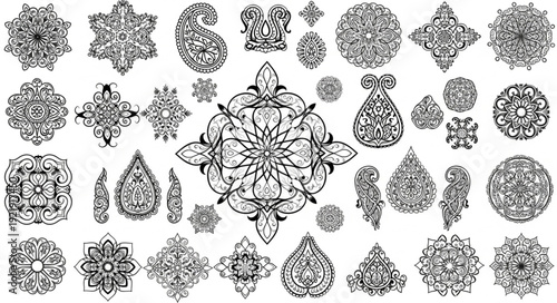 Collection of intricate decorative mandala and paisley designs.