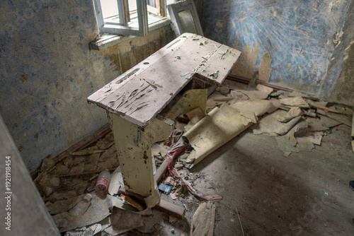 an old abandoned desk