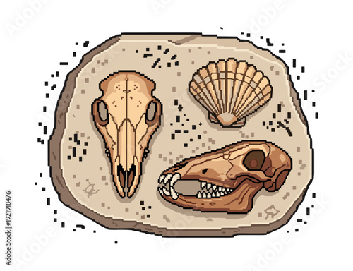 Collection of Animal Skull Fossils and Ancient Shells
