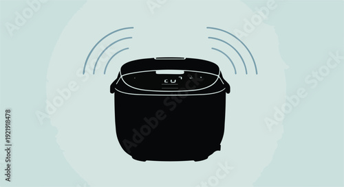 Modern wireless router device with signal waves on blue background, symbolizing internet connectivity and communication technology
