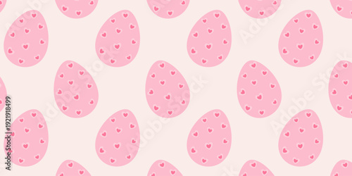 Seamless Pattern Easter Eggs decorated hearts shape pattern. Easter Thematic Backdrop Banner format. Isolated Vector illustration Easter Greetings Social Media post or wrapping and wallpaper Thematic