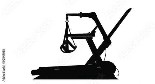 Black silhouette of leg press machine exercise equipment for strength training and fitness in gym or workout setting with modern design