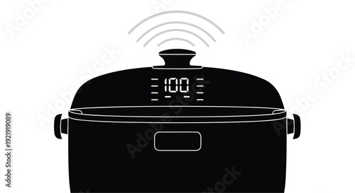 Smart slow cooker with digital display and wireless connectivity on kitchen countertop for modern home cooking technology