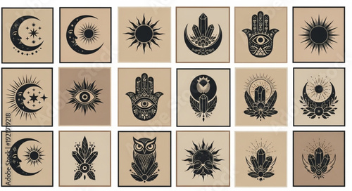 Esoteric Symbols Celestial Mystical Icons Set.