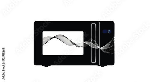 Microwave Oven Silhouette with Electromagnetic Wave Patterns