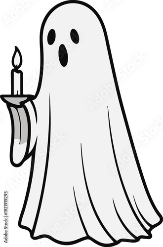  Minimalist ghost line art holding single candle, bold black meta outline, thick stroke, pure white background, clean vector 1