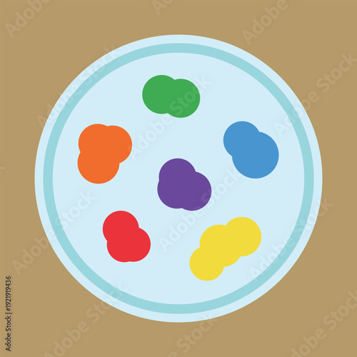 Colorful Petri Dish with Microorganisms – Flat Vector Illustration