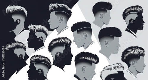 Collage of diverse mens hairstyles in profile view.