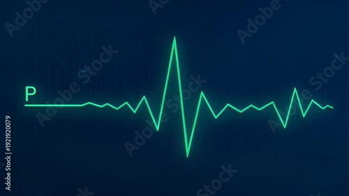 Vibrant green heartbeat line depicting health monitor status on dark background