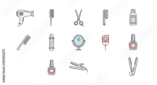 Collection of Hair Salon Tools and Accessories Icons.