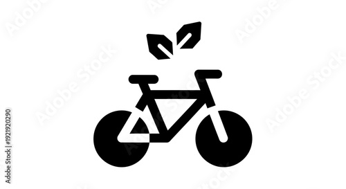 A bicycle with leaves above it is depicted in a simple illustration design from a straight-on viewpoint.