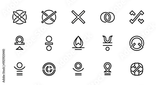 Alchemy symbols set. Mystical and esoteric outline signs