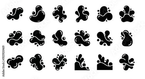 Black ink blots vector set. Abstract liquid blobs