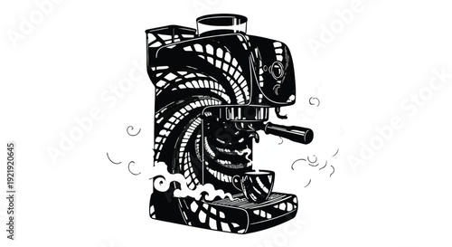 Professional Espresso Coffee Machine Silhouette with Steam Vortex