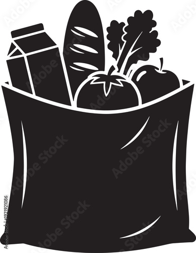 Grocery Bag Icon, Fresh Food Silhouette