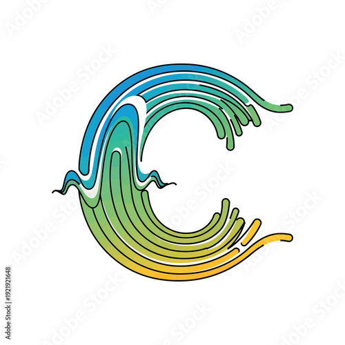 Vibrant ocean wave crashes in colorful illustration style on white background