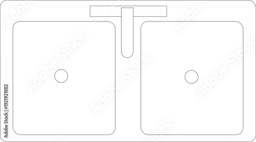 Double kitchen sink floor plan icon with faucet, perfect for residential interior design and architectural blueprints.