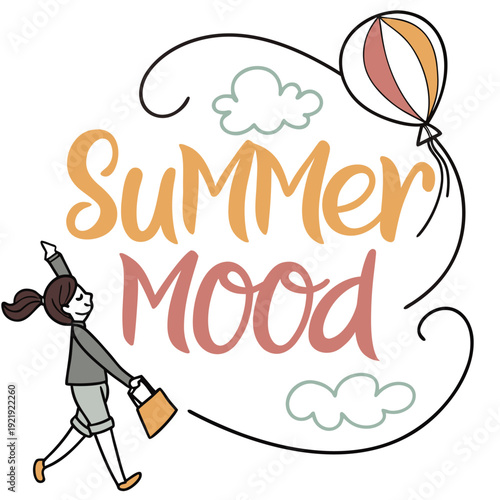 Playful bubble lettering with 'Summer Mood' in bright, cheerful colors, ideal for festive marketing and joyful designs.