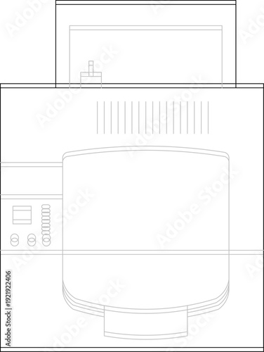 Professional wide-format printer and plotter machine icon in top view, ideal for architectural and engineering floor plans.
