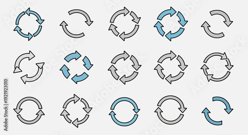 Circular arrow icons. Cycle, reload signs