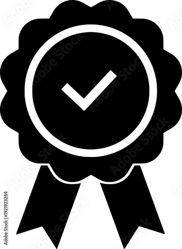 Verified Badge Icon with Checkmark Ribbon, Quality Guarantee Award Seal Vector