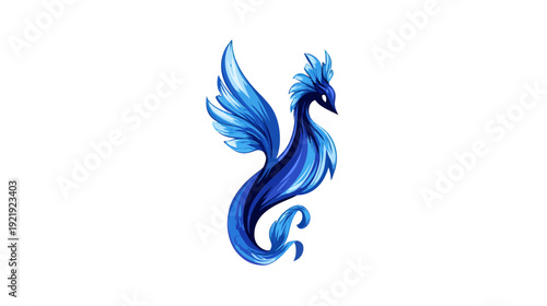 A stylized blue creature with wings, a long body, and a bird-like head on a white background