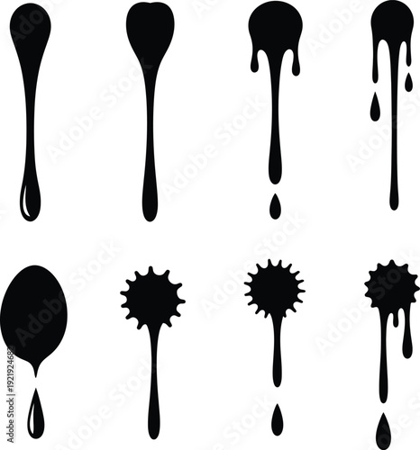 Black ink drops and splatters isolated on white background