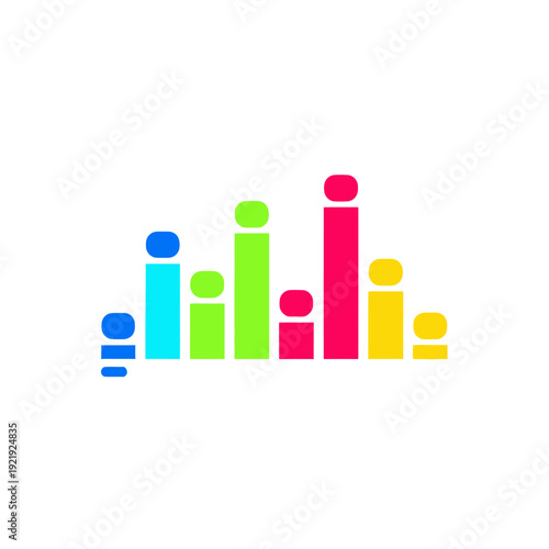 Colorful bar graph made of rounded blocks. Each bar of a different color, varying in height