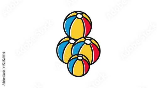 Vector illustration of a collection of striped, brightly colored beach balls, stacked