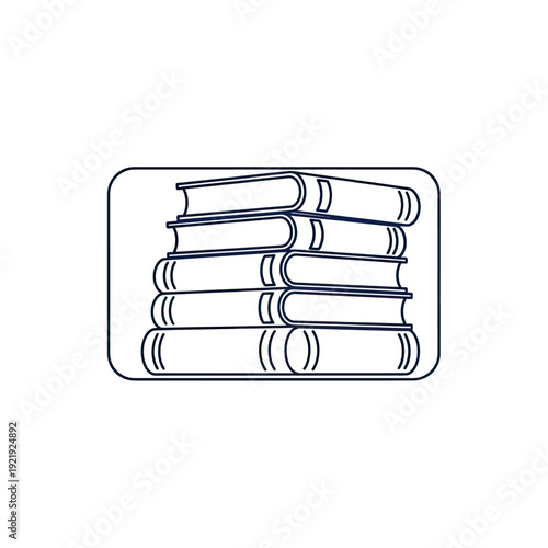 A stack of six books inside a rounded rectangle outline