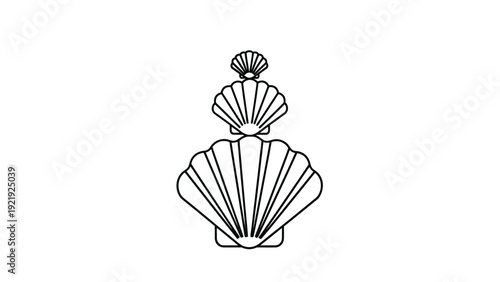 A minimalistic outline illustration features three stacked seashells of varying sizes