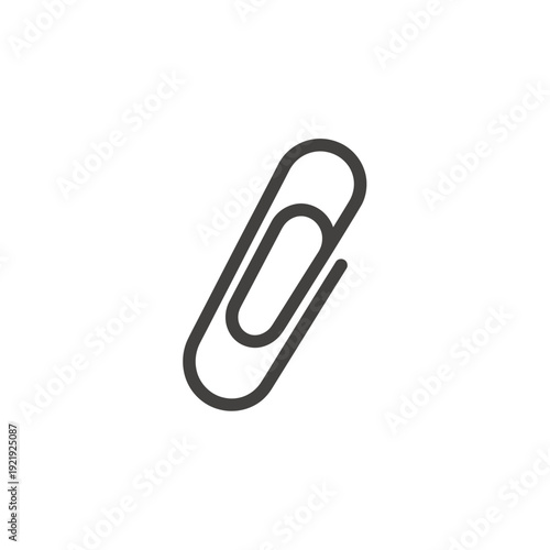 A simple, dark-gray outline of a paperclip on a plain white background