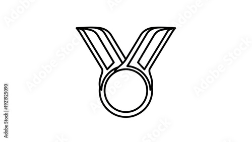 Outlined illustration of a medal with a circular center and two upward-pointing ribbons
