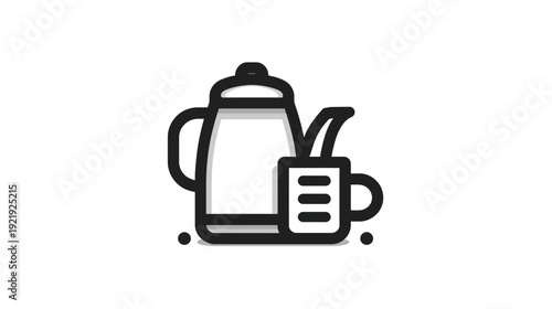 A simple illustration of a teapot and a mug next to it, done with bold lines and soft shadow