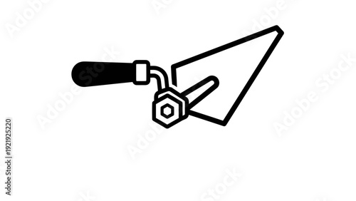 A black and white line drawing depicting a trowel, a tool for construction
