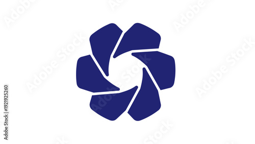 A dark blue geometric floral design with an open center on a white background
