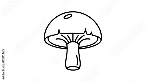 A simple, line-art illustration of a mushroom, featuring a rounded cap and stem