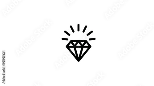 A geometric illustration of a sparkling diamond, featuring a faceted design and rays