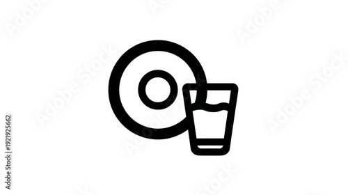 Bold, minimalist vector illustration, showing a disc next to a glass of water
