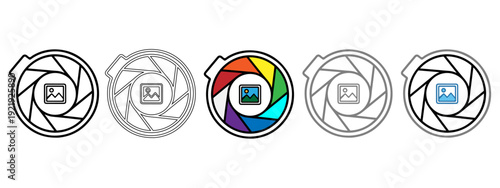 Set of Camera Lens Aperture Shutter Icons with Gallery Symbol